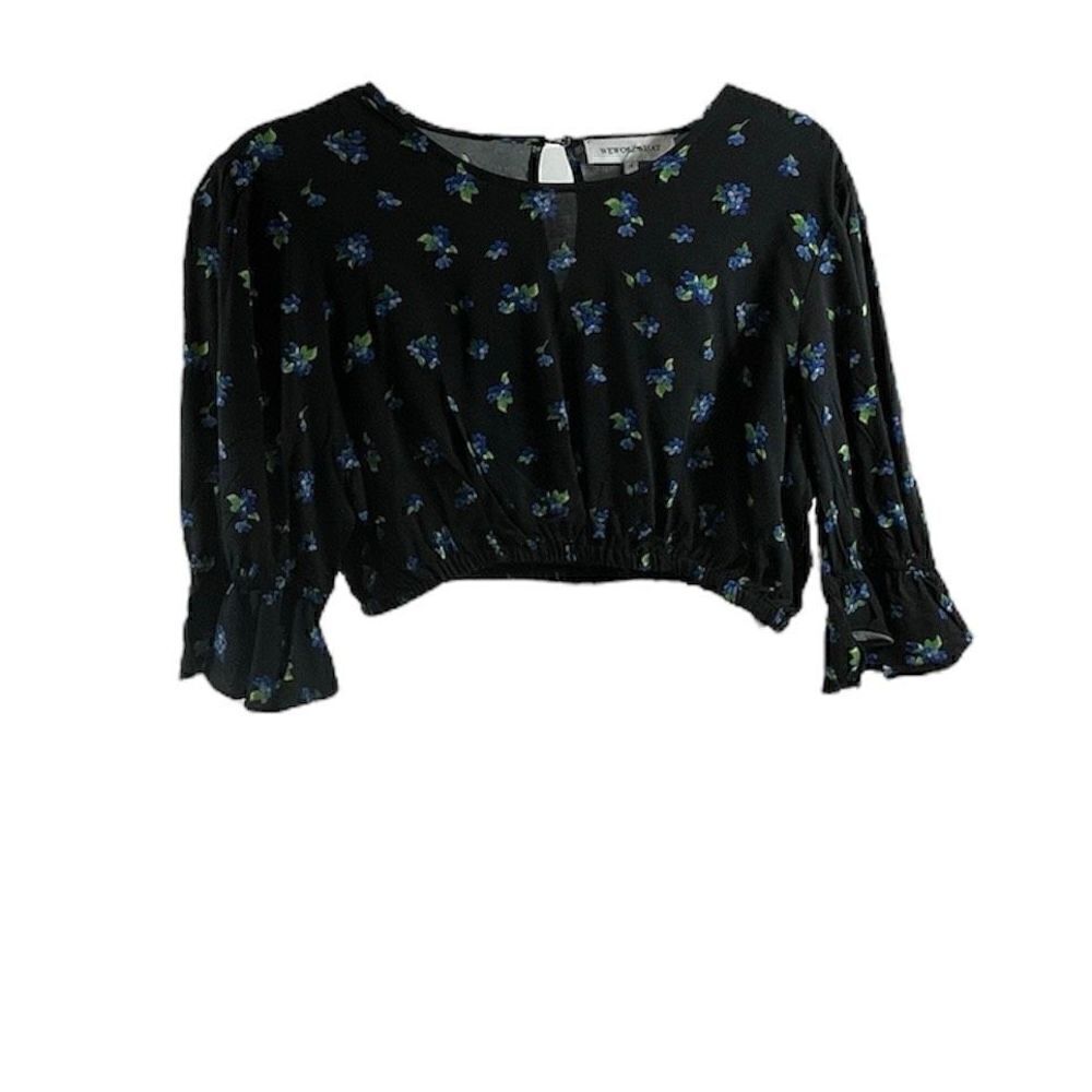 We Wore What NWOT Black Floral Crop Top Size L